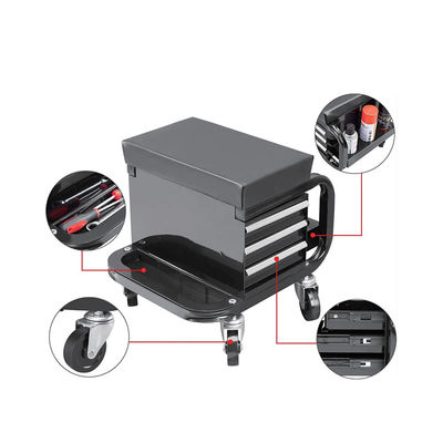 Rolling Mechanic Seat: 300LBS Load, 3 Drawers, Tray+Bottle Holder for Vehicle/Equipment Repair